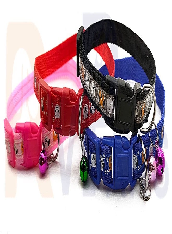 Pups&Pets طوق ناعم ولطيف من النايلون بسمك 15 مم من Pups&Pets | قابل للتعديل مع طباعة وجه وجرس صوتي | حزام رقبة آمن للكلاب والقطط الصغيرة - قطعة واحدة (وردي) - Image 5